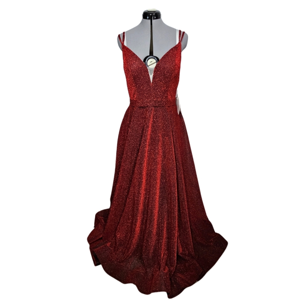 NWT Witness of Love Women's SIZE 14 Glitter Plunging Formal Wedding Dress in Red
